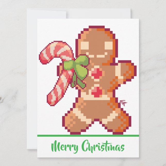 Merry Christmas, GingerBread man, pixel art  Kort (Framsida)