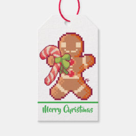 Merry Christmas, GingerBread man, Pixel Art Presentetikett