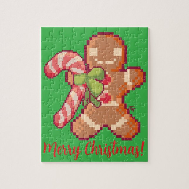 Merry Christmas, Gingerbread man, Pixelart, Pixel  Pussel (Vertikal)