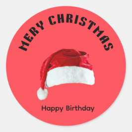 Merry Christmas Gingerbread Man with Santa Hat Vec Runt Klistermärke