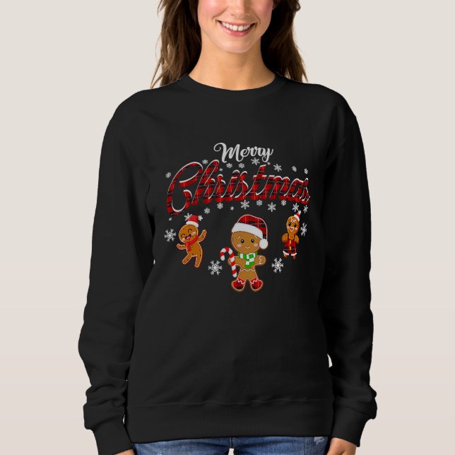 Merry Christmas Gingerbread Xmas Red Plaid Cookie  T Shirt (Framsida)