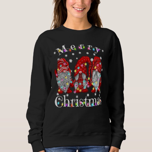 Merry Christmas Gnome  Buffalo Plaid Red T Shirt (Framsida)