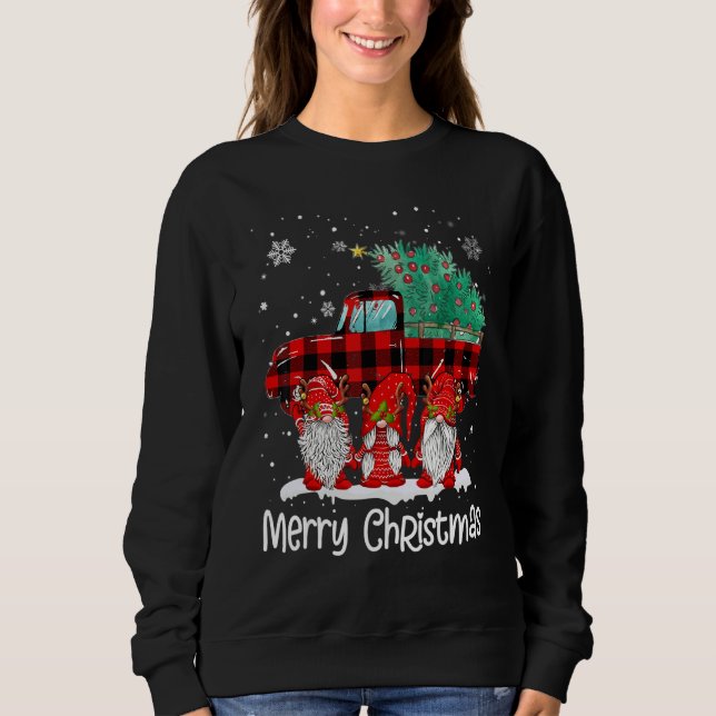 Merry Christmas Gnomes Santa Reindeer Plaid Truck  T Shirt (Framsida)