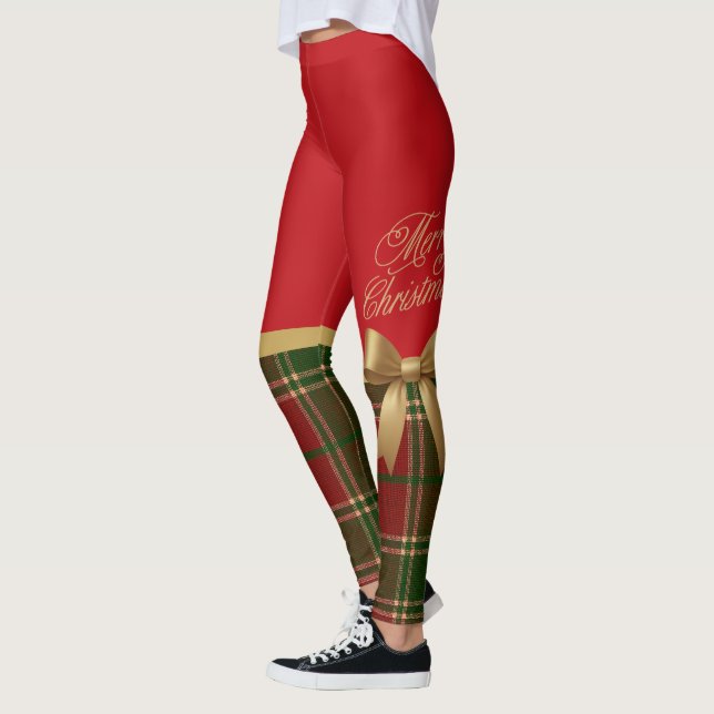 Merry Christmas Gold Bow Leggings (Vänster)