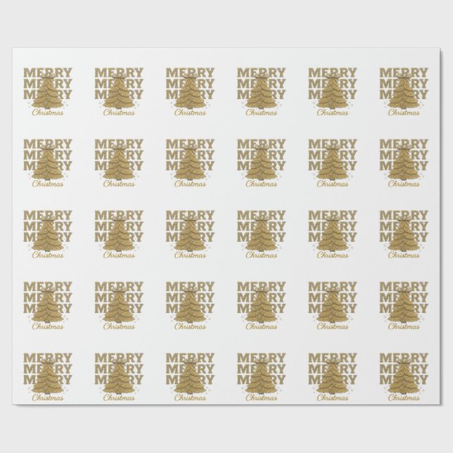 Merry Christmas Gold Christmas Tree Presentpapper (Platt)