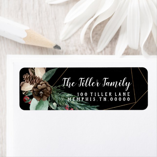Merry Christmas Gold Floral Frame Returadress Etikett (Insitu)