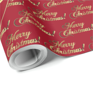 Merry Christmas Gold Foil Script Apple Red Presentpapper