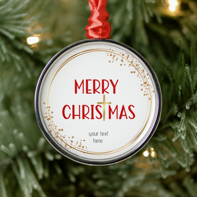 Merry Christmas Golden Cross Ornament Red Keepsake (Skapare uppladdad)