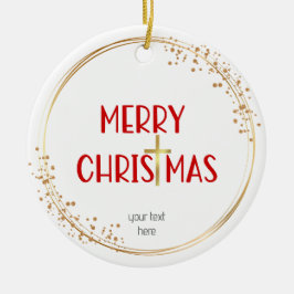 Merry Christmas Golden Cross White Red Ornament