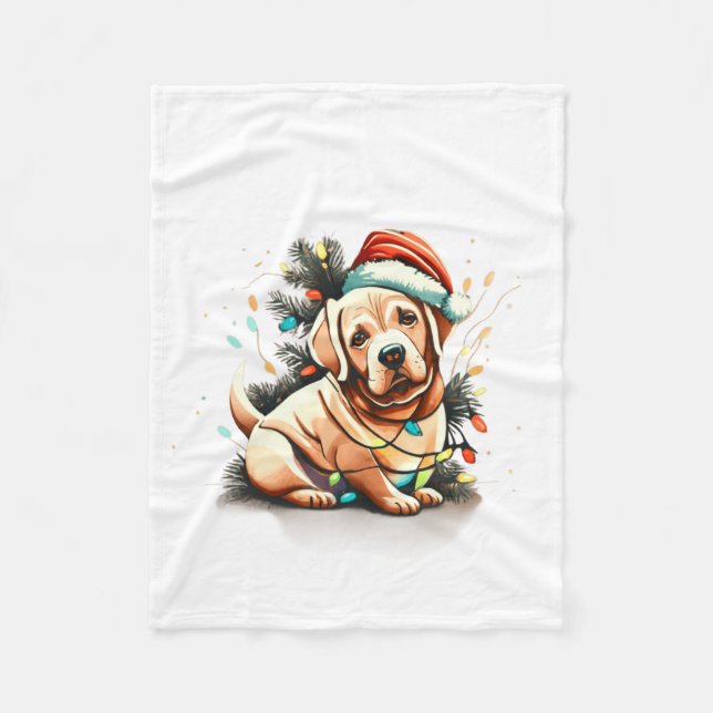 Merry Christmas Golden Retriever Puppy  Fleecefilt (Framsidan)