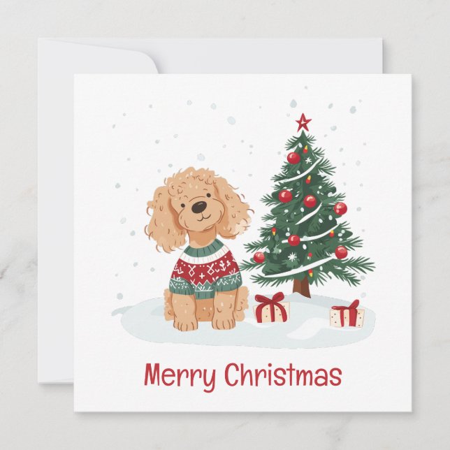 Merry Christmas Goldendoodle Dog Julkort (Framsida)