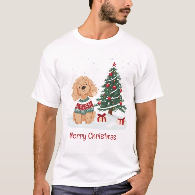 Merry Christmas Goldendoodle Dog T Shirt (Framsida)