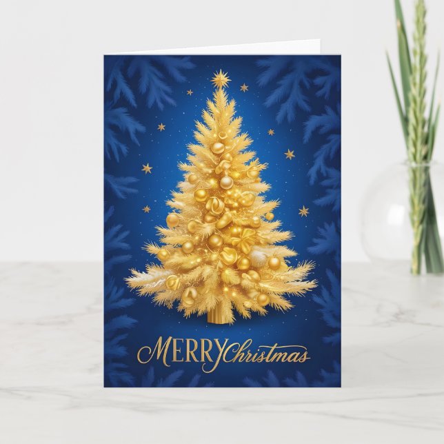 Merry Christmas - Goldener Weihnachtsbaum Kort (Framsida)