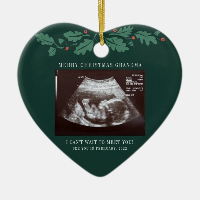Merry Christmas Grandma Pregnancy Scan Photo Julgransprydnad Keramik (Framsidan)