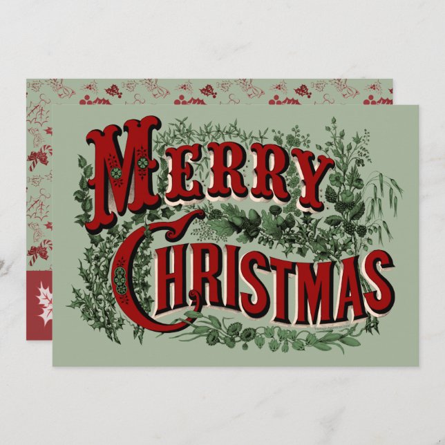 Merry Christmas - Green and Red Julkort (Fram/baksida)