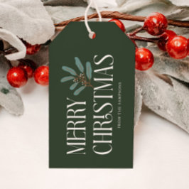 Merry Christmas Green Holiday Botanical Presentetikett