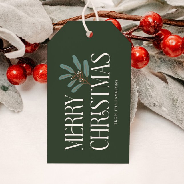 Merry Christmas Green Holiday Botanical Presentetikett (Skapare uppladdad)