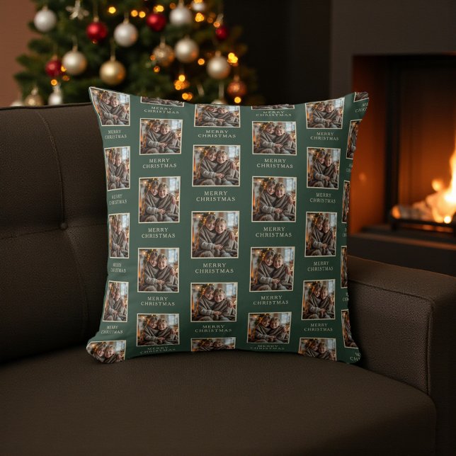 Merry Christmas Green Photo Holiday Kudde (Skapare uppladdad)