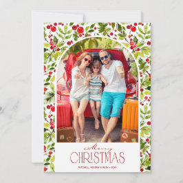 Merry Christmas Greenery and Holly Photo Julkort