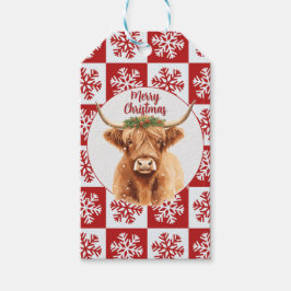 Merry Christmas Greenery Highland Miniature Cow Presentetikett