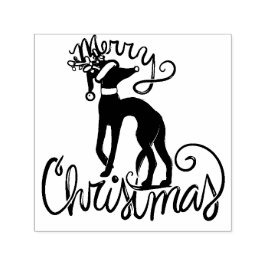 Merry Christmas Greyhound Reindeer Rubber Stamp Självfärgande Stämpel