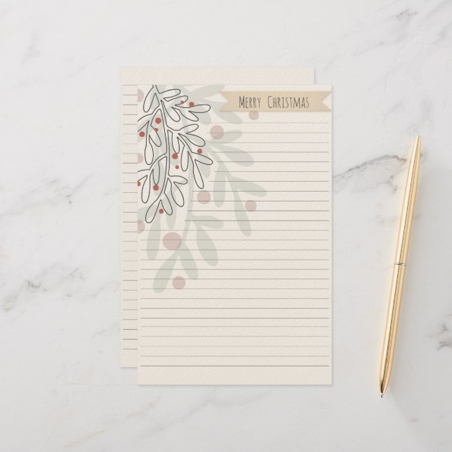 Merry Christmas hand drawn floral mistletoe Brevpapper (Fram/Back In Situ)