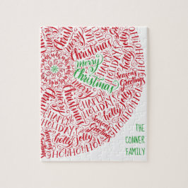 Merry Christmas Hand Lettered Mandala Elegant Red Pussel