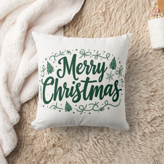 Merry Christmas Hand Lettering Decorative Pillow Kudde (Filt)
