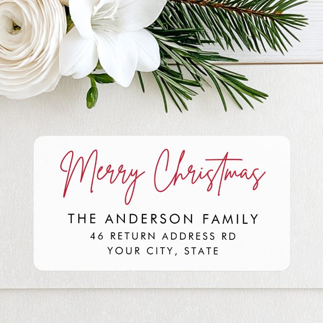 Merry Christmas handskrivet returadress Adressetikett (Merry Christmas handwritten script return address Label)