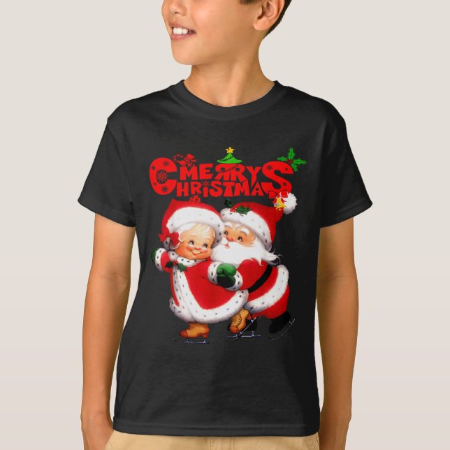 Merry Christmas - Happy Cute Mrs Claus And Mr Clau T Shirt (Framsida)