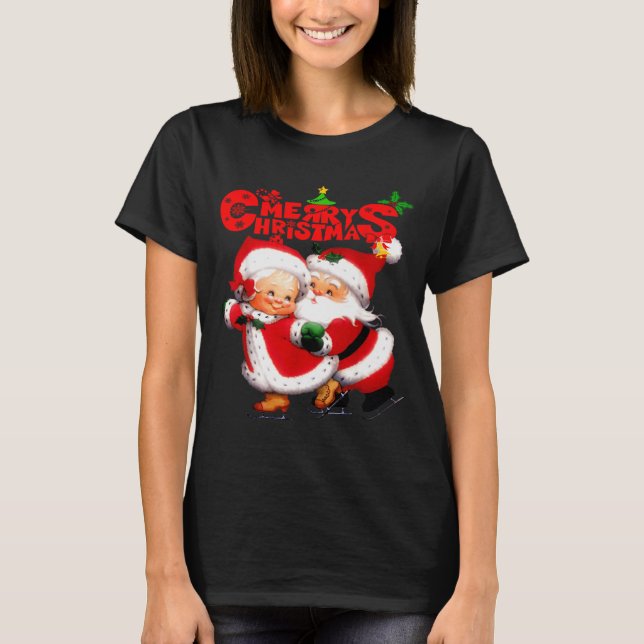 Merry Christmas - Happy Cute Mrs Claus And Mr Clau T Shirt (Framsida)