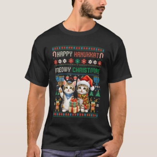 Merry Christmas Happy Hanukkah Cat Hanukkat Jewish T Shirt