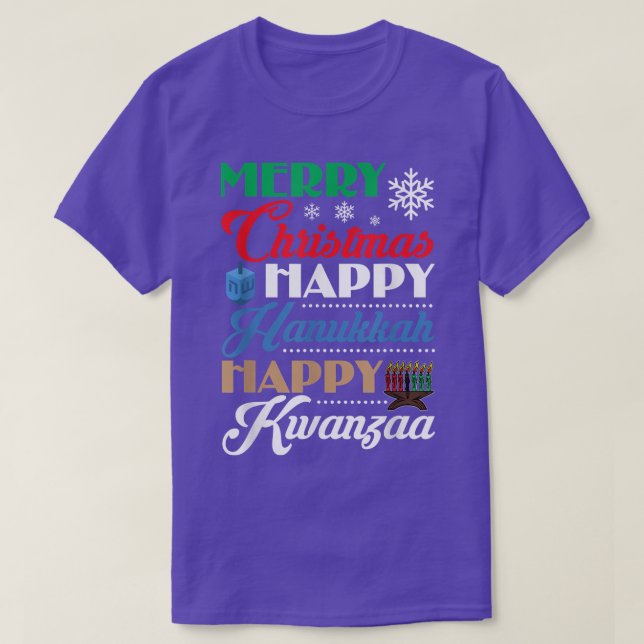 Merry Christmas Happy Hanukkah Happy Kwanzaa  T Shirt (Design framsida)