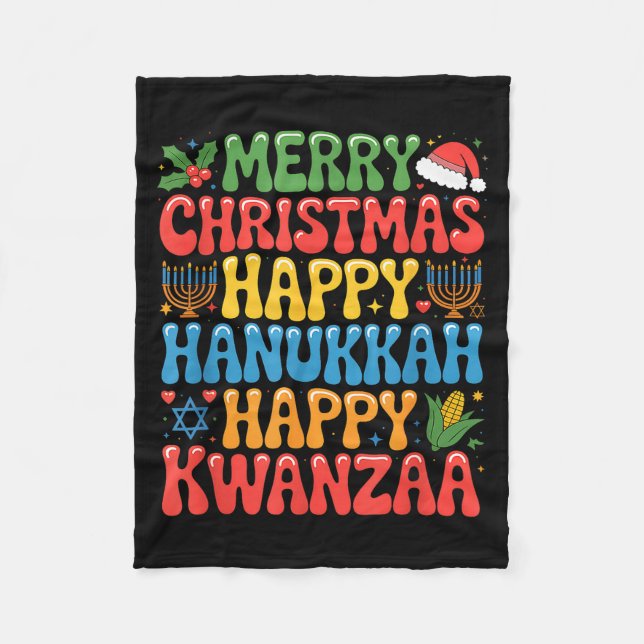 Merry Christmas Happy Hanukkah Kwanzaa Quote  Fleecefilt (Framsidan)