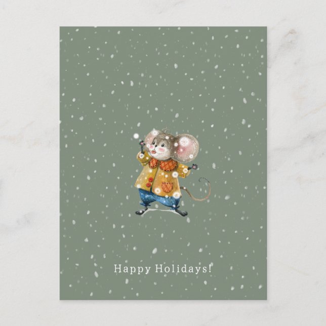 Merry Christmas Happy Holidays Mouse Card Vykort (Framsida)
