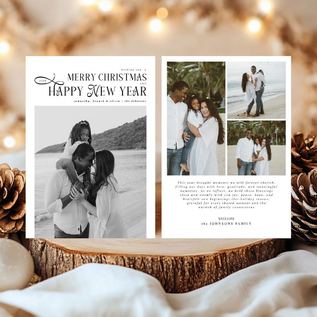 Merry Christmas Happy New Year Family 4 Photos Julkort (Skapare uppladdad)