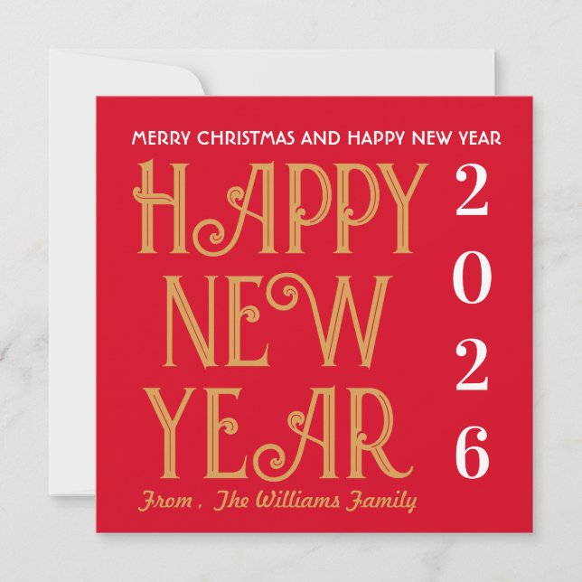 Merry Christmas &Happy New Year Flat Holiday Card Julkort (Framsida)