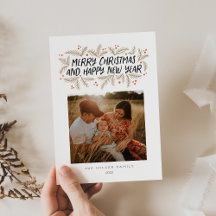 Merry Christmas Happy New Year Floral Holiday Card