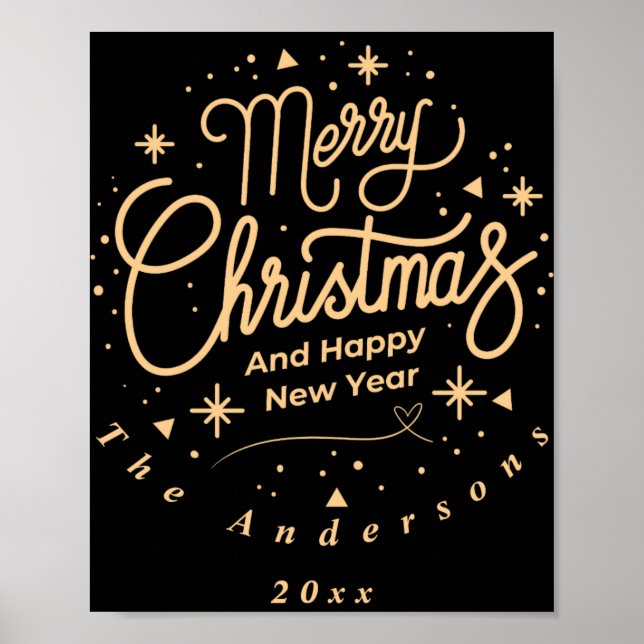 Merry Christmas Happy New Year Modern Green Gold T Poster (Framsidan)