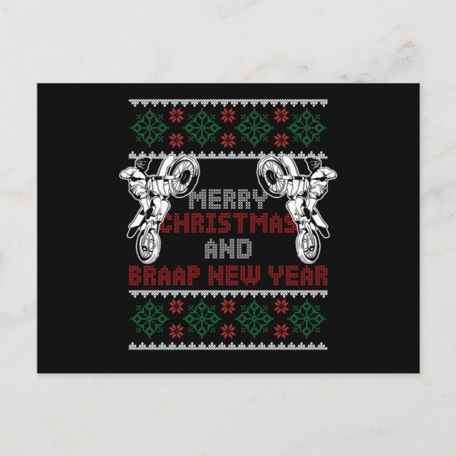Merry Christmas Happy New Year Motocross Bike Gift Vykort (Framsida)