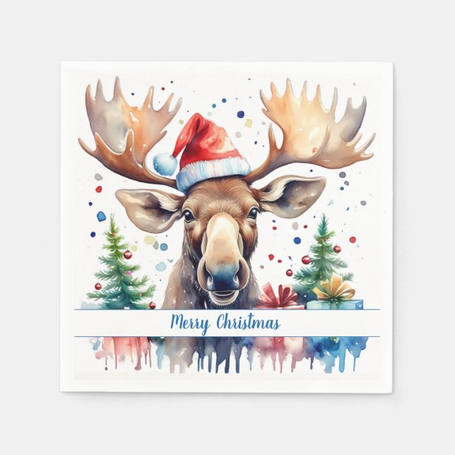 Merry Christmas Hat Festive Moose -   Pappersservett (Framsidan)