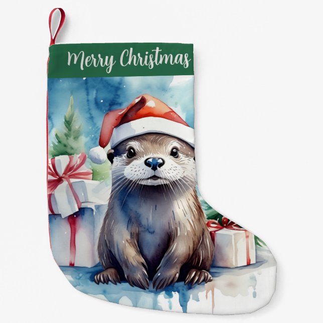 Merry Christmas Hat Festive Otter -  Liten Julstrumpa (Framsidan)