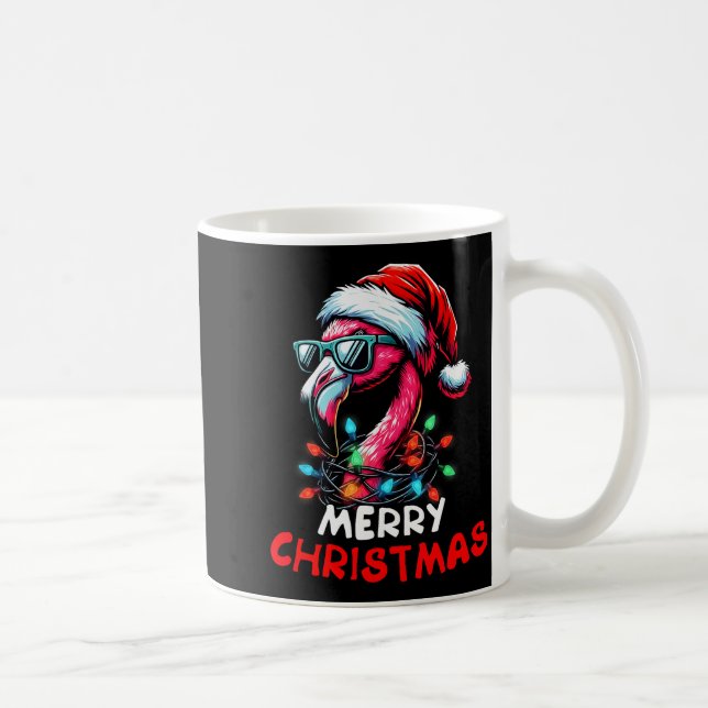 Merry Christmas Hat Santa Flamingo Christmas Light Kaffemugg (Höger)