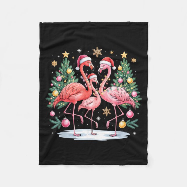 Merry Christmas Hat Santa Flamingo Light Christmas Fleecefilt (Framsidan)