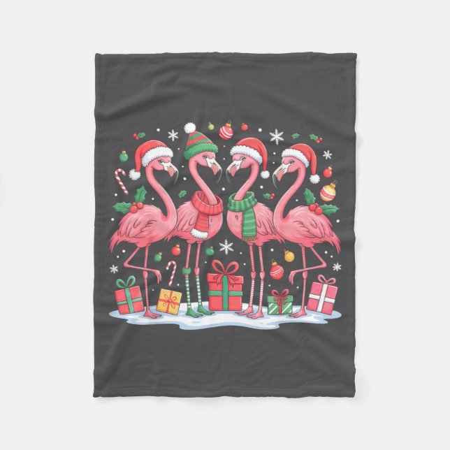 Merry Christmas Hat Santa Flamingo Light Christmas Fleecefilt (Framsidan)