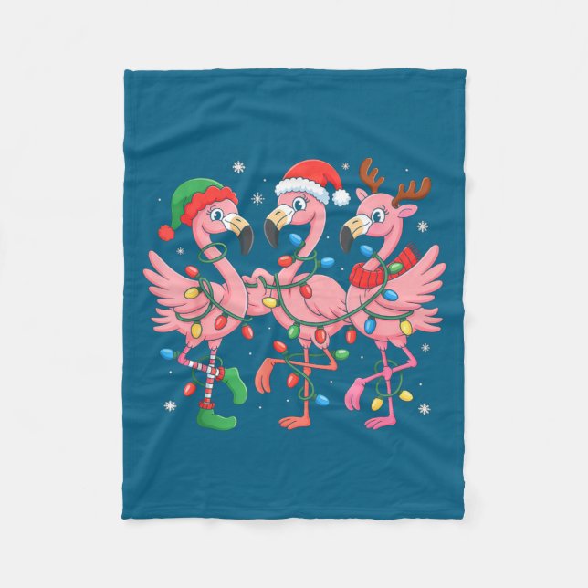 Merry Christmas Hat Santa Flamingo Light Christmas Fleecefilt (Framsidan)