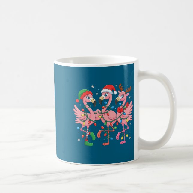 Merry Christmas Hat Santa Flamingo Light Christmas Kaffemugg (Höger)