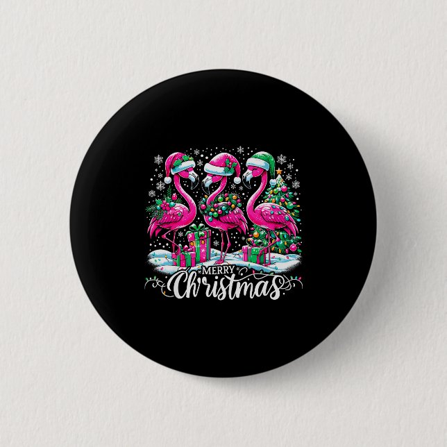 Merry Christmas Hat Santa Flamingo Light Christmas Knapp (Framsida)