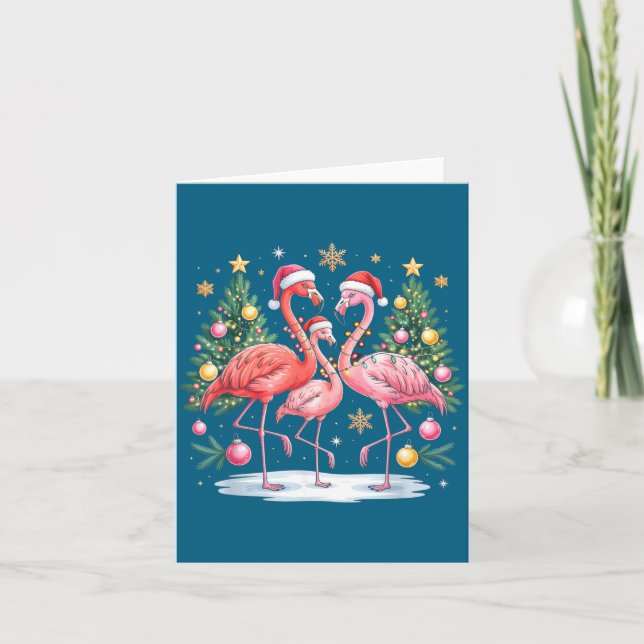Merry Christmas Hat Santa Flamingo Light Christmas Kort (Framsida)