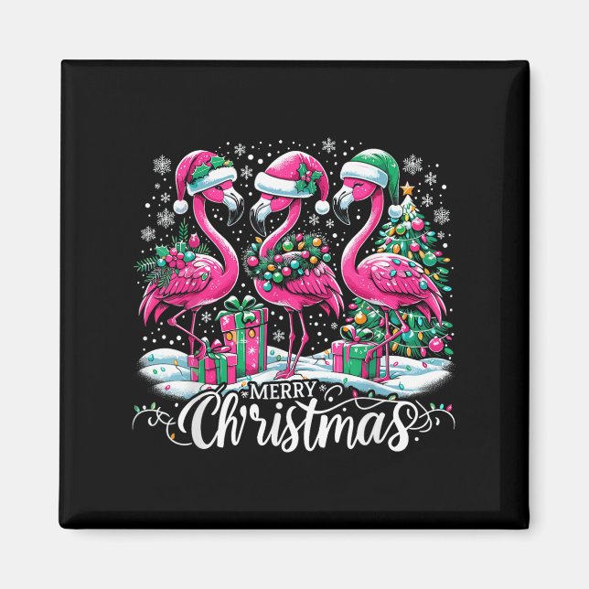 Merry Christmas Hat Santa Flamingo Light Christmas Magnet (Framsidan)
